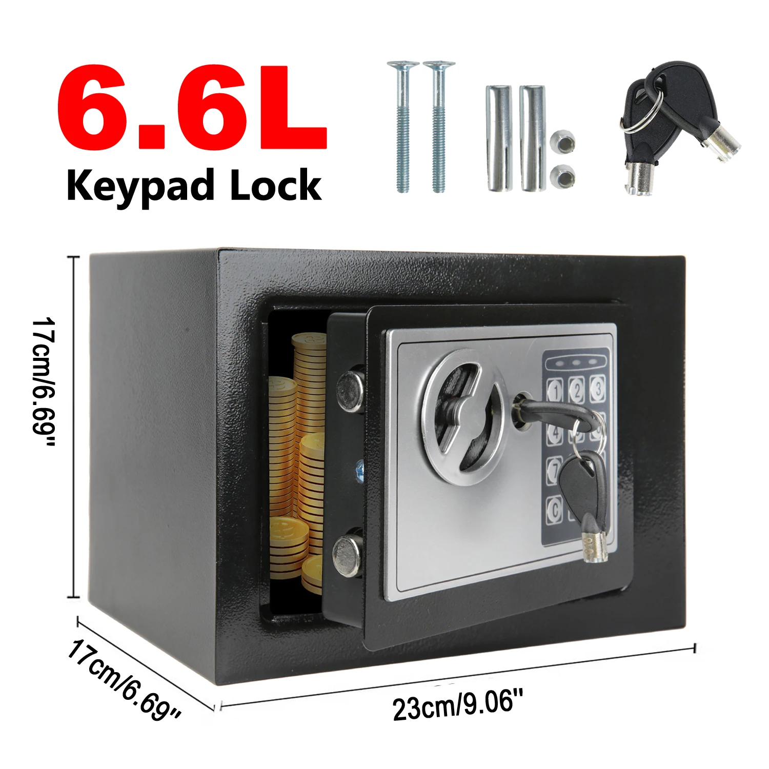 Cerradura de teclado Digital electrónico de 6,6l para Hotel, oficina, caja de seguridad de pared pequeña segura con llave para tienda, dinero, joyería en efectivo