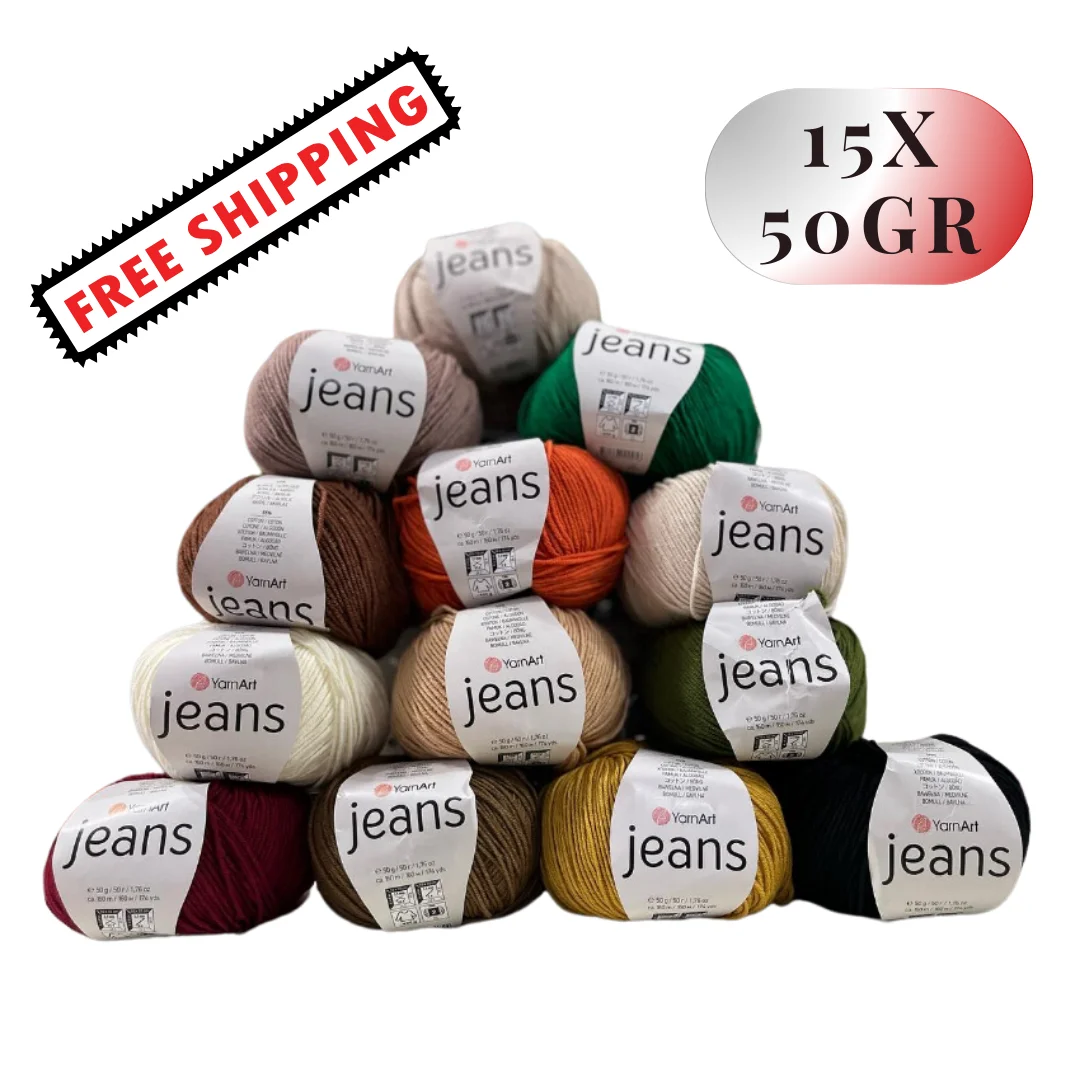 

YarnArt Jeans 15 PIECES Soft Cotton Yarn Hand Knitting Amigurumi Doll Crochet Thread DIY Baby Knitwear Sweater Shawl Ornaments