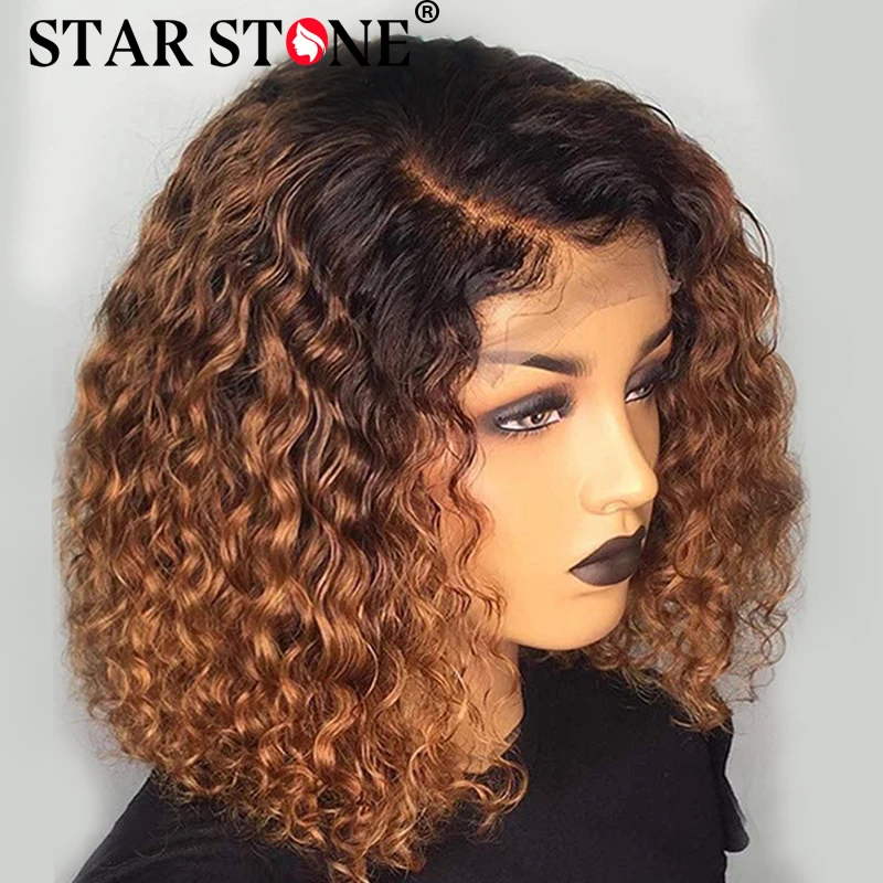 Deep Wave Curly Wigs Human Hair 13x4 HD Lace Frontal Wigs for Women T Part Lace 1B/30 Ombre Brown Short Curly Bob Human Hair Wig