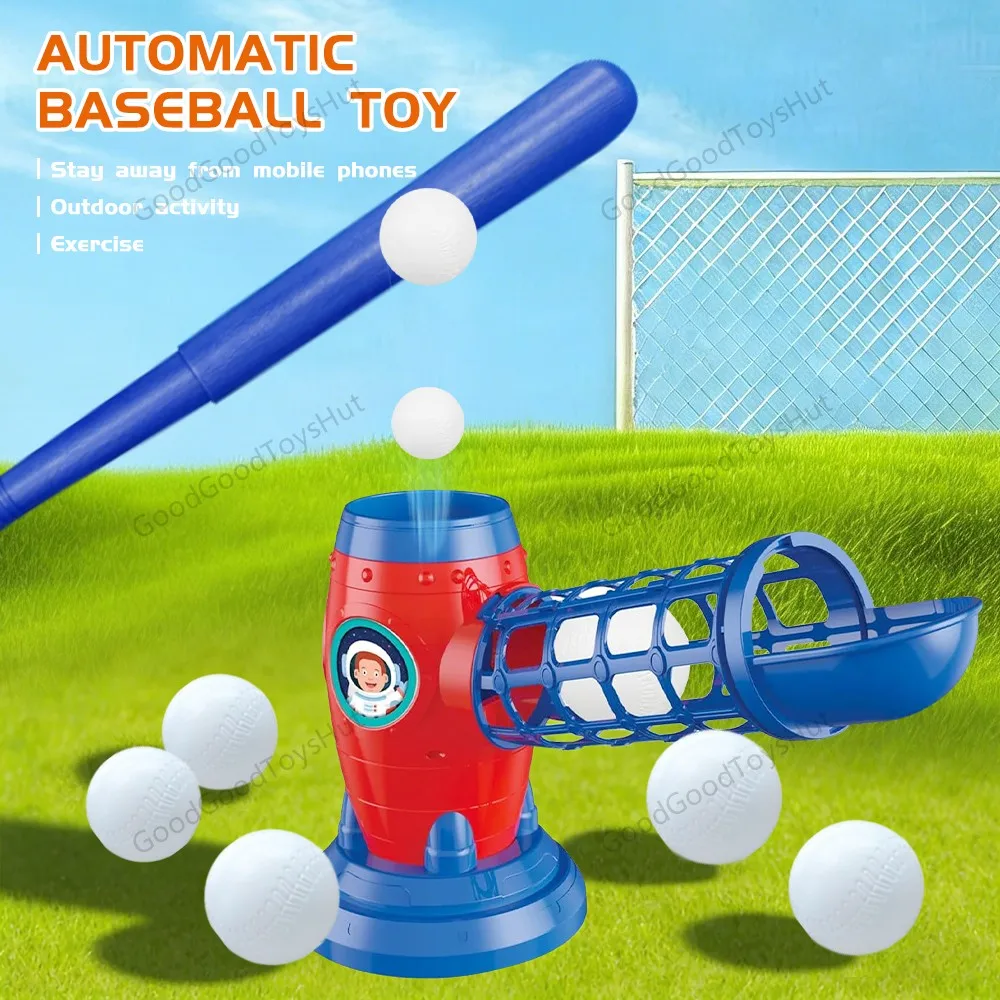 

Automatic Baseball Pitching Machine with 10 Balls, Indoor Outdoor Practice Toy, Solo Batting Training Game for Home & Backyard