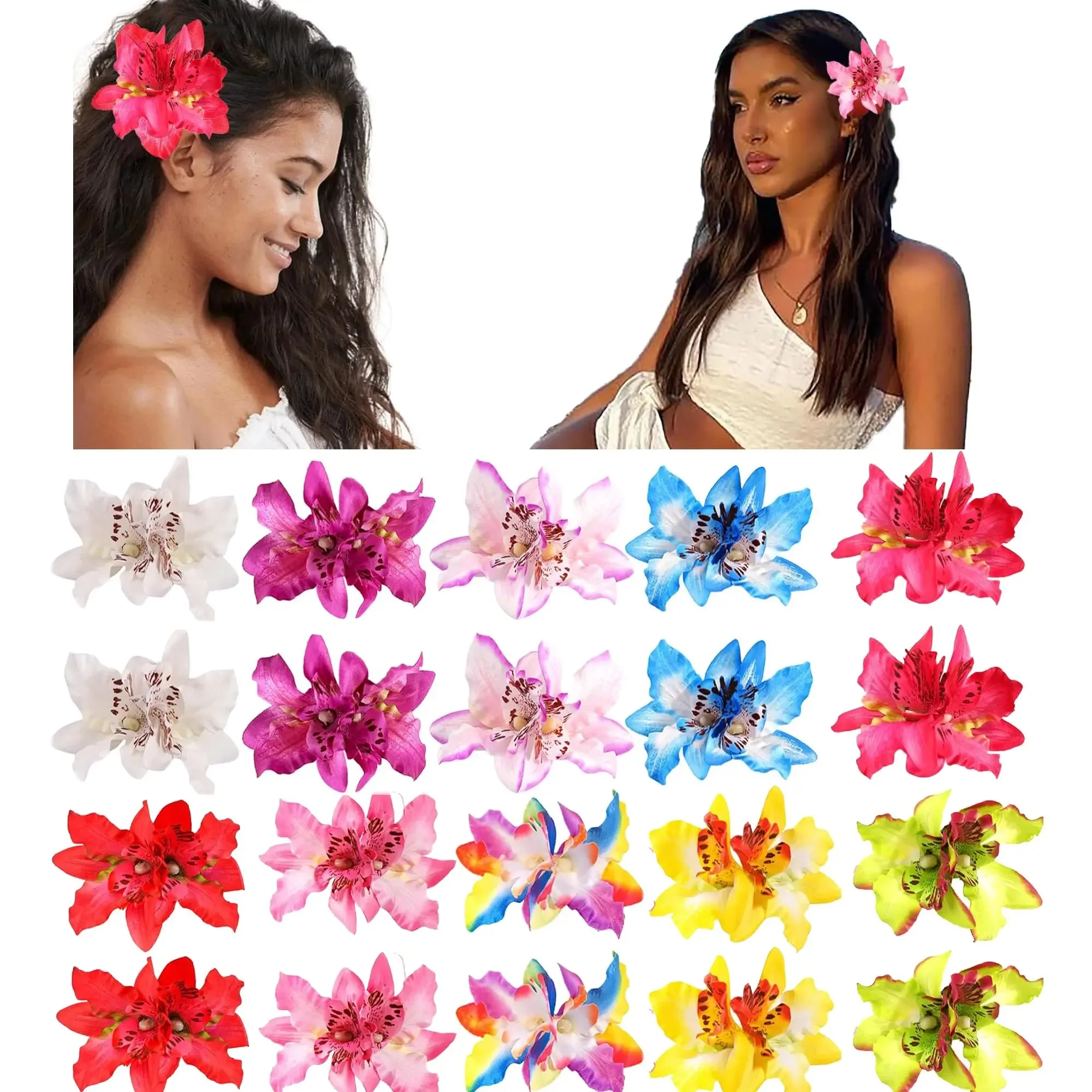 Pinces à cheveux à fleurs d'orchidées hawaïennes, 2 pièces, épingles à cheveux à fleurs de Style bohémien, Clip latéral de voyage pour Photo plage, accessoires de mariée de mariage