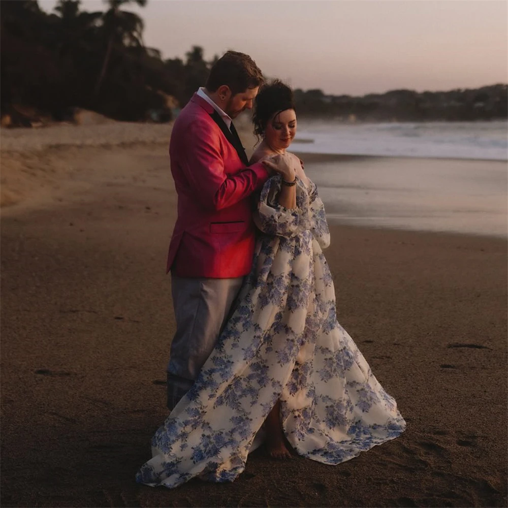 Superbe robe de mariée en organza à imprimé floral pour la mariée, manches bouffantes, robe fendue sur le devant pour les patients, photographie, 20104 #, 2024