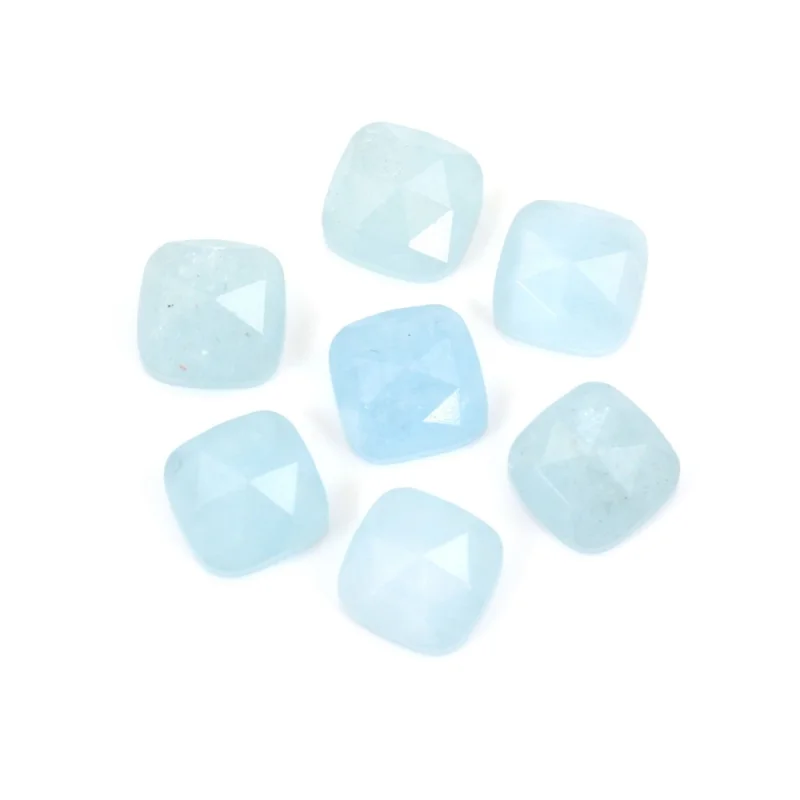 1PC Aquamarine Cabochon Square Faceted 9mm Natural Semiprecious Stone Findings For Jewelry Making DIY Ring Pendant Earrings