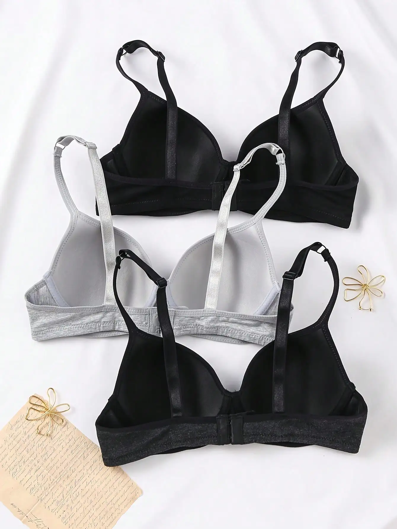 3-piece women\'s  cotton underwear, glossy steel ring support, push up padded, intimate  bralette bra , comfortable daily wear