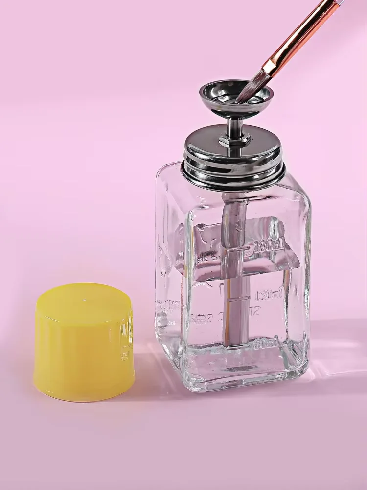 180ml Stainless Steel Pump Dispenser Bottle Clear Glass Container for Alcohol Nail Polish Remover Anti-Corrosion