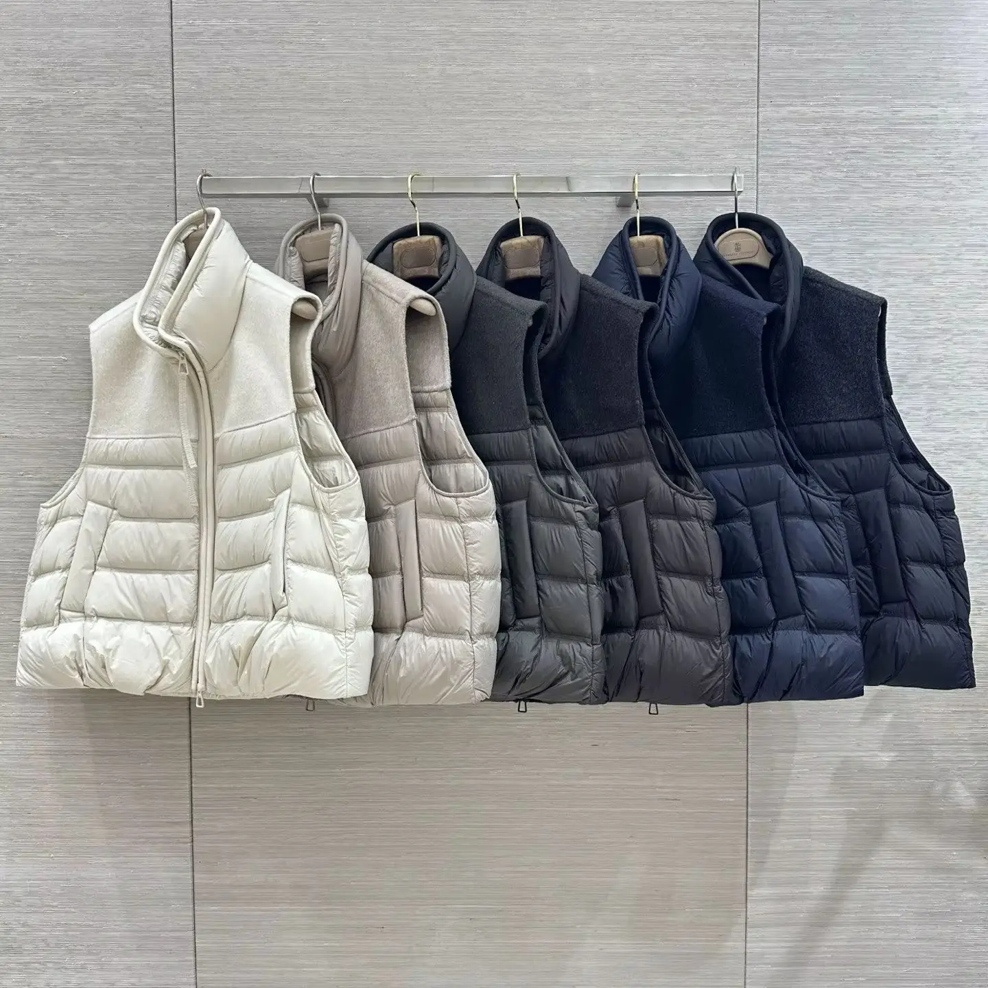 Autumn and Winter Double-Sided Cashmere Splicing Design Short Collar Down Vest