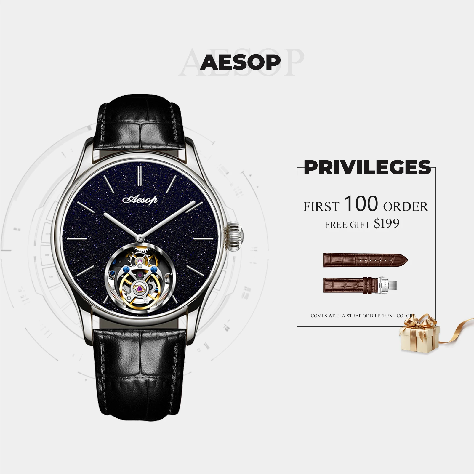 AESOP Luxury Men Automatic Watch  Starry Sky Dial Tourbillon movement mechanical watch Commuting all-match