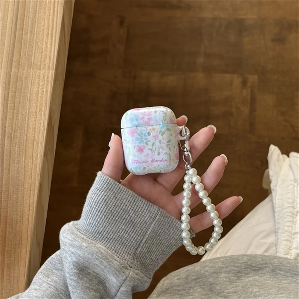 Beautiful Country Flower headphone cover for Airpods 4 3 2 Airpods Pro 2 Cute Pearl Chain Wireless Bluetooth earphone cover