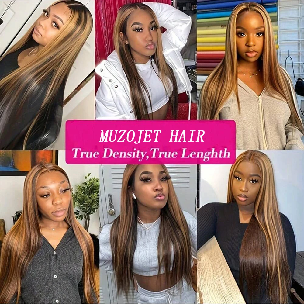 34 بوصة 4/27 تسليط الضوء على العظام مستقيم 250% الكثافة 13x4 HD الدانتيل الباروكات الأمامية شعر الإنسان العسل شعر مستعار بشري أشقر للنساء