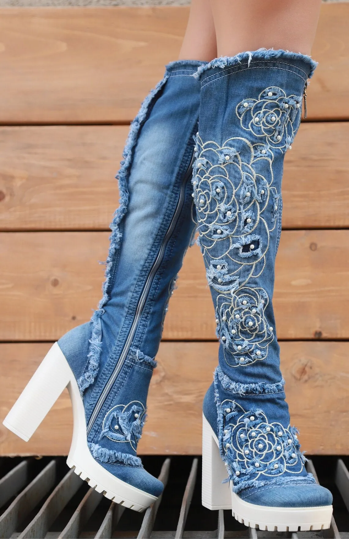 Jeans Boots Shoes / Handmade Women Boots / Women\'s Sexy Boots, Heeled Boots, Sports High Boots Shoes /Denim Shoes/ Birthday Gift