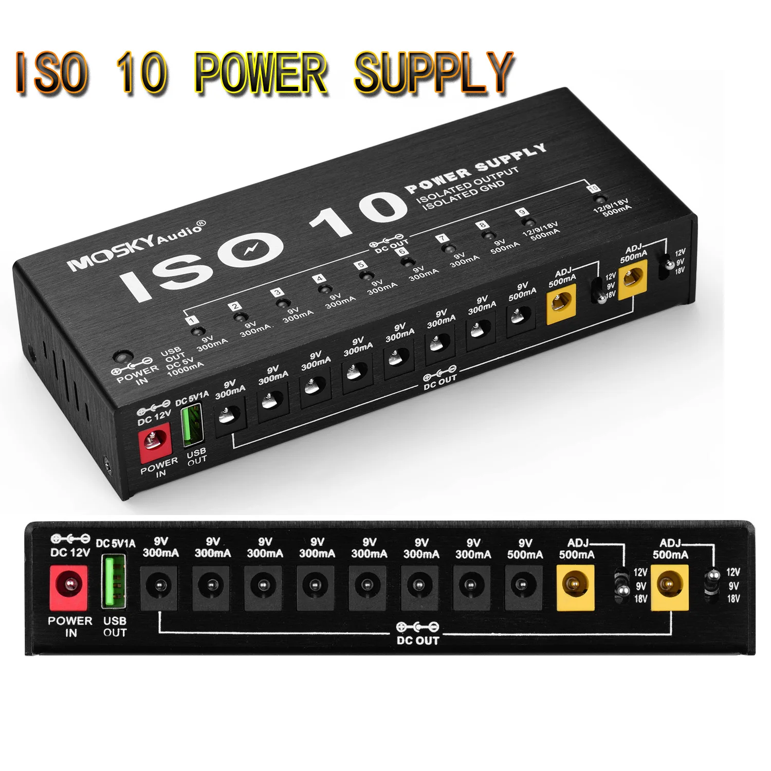 

MOSKY ISO-10 Station Isolated Guitar Effects Pedal Board Processors Power Supply DC Outputs/ 5V USB Output for 9V 12V 18V