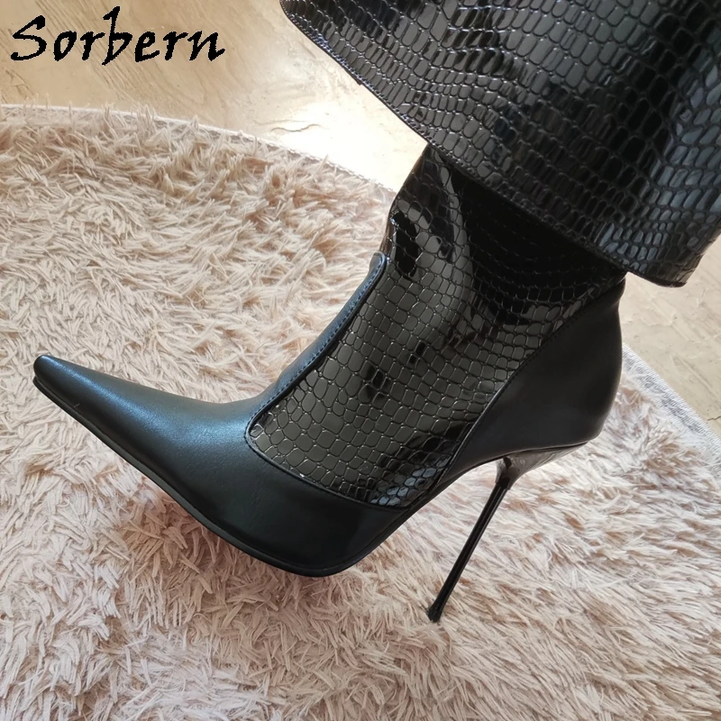 SOBERn-女性用ハイヒールレザーブーツ,メタルシューズ,先のとがったつま先,ユニセックス,ドラッグクイーン用