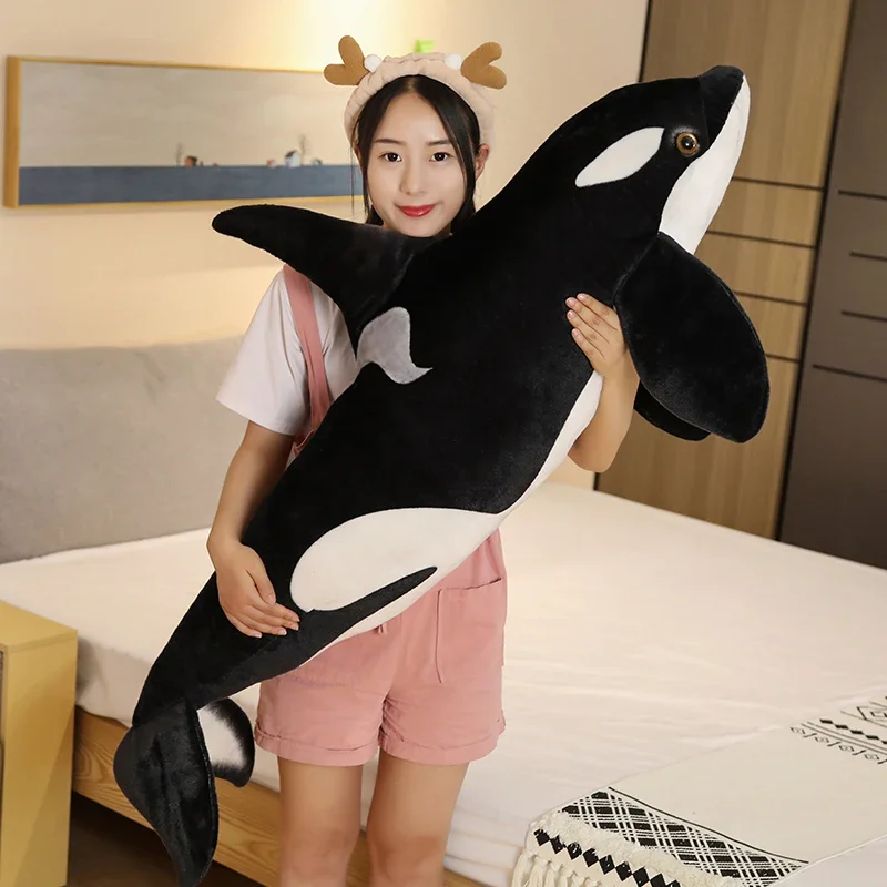 50 cm-130 cm Lebensechte Orcinus Orca Schwarzwal Plüschtiere Großer Fisch Stoffpuppe Hai Gefüllte Meerestiere Kinder Geburtstagsgeschenk