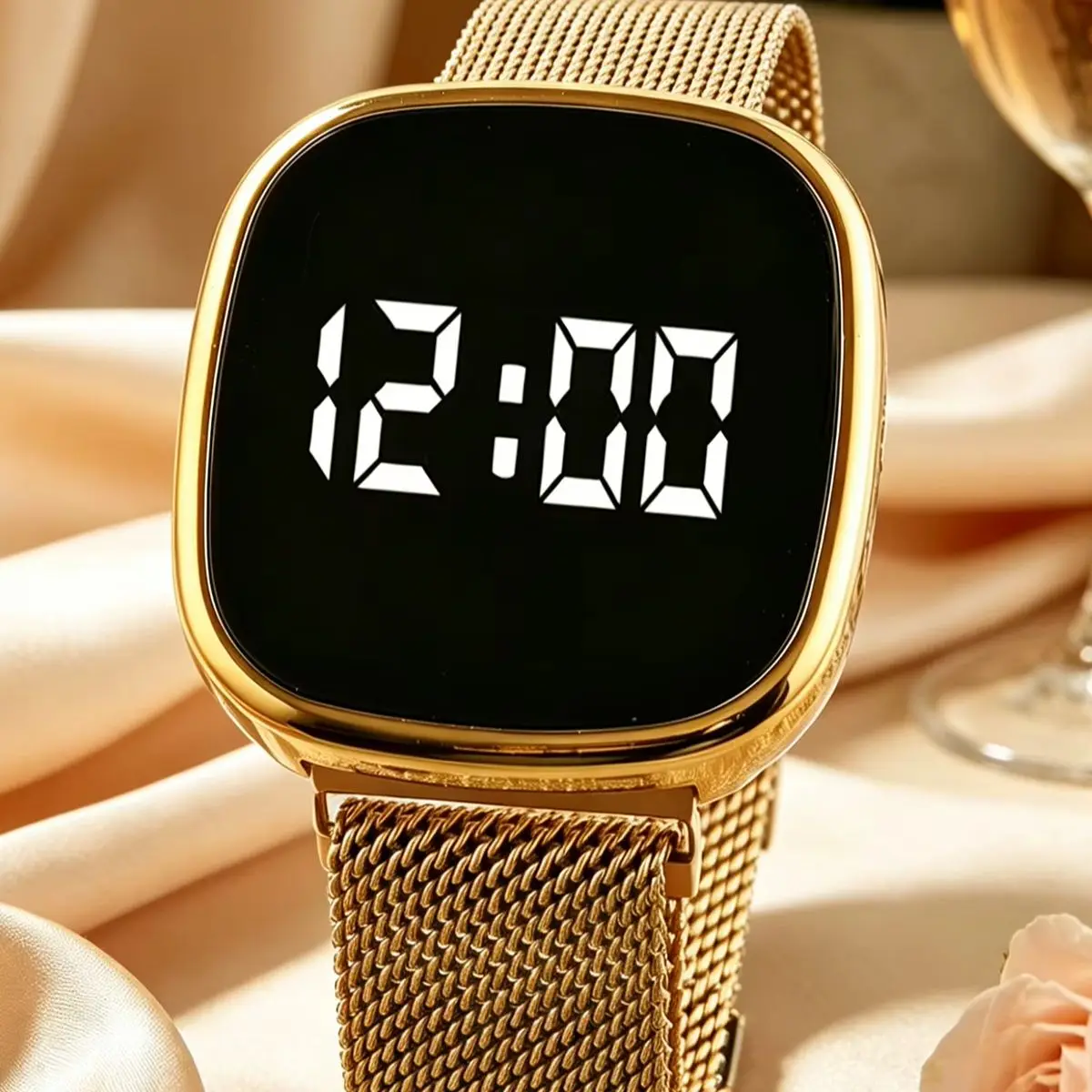 6-Piece Set, Women's Elegant Square Touch Screen Electronic Watch Paired with a Matching Color Bow Bracelet, Earrings, Necklace, and Ring Set, Suitable for Wearing at Banquets, Parties, and Outings, a Fashionable and Romantic Holiday Gift.