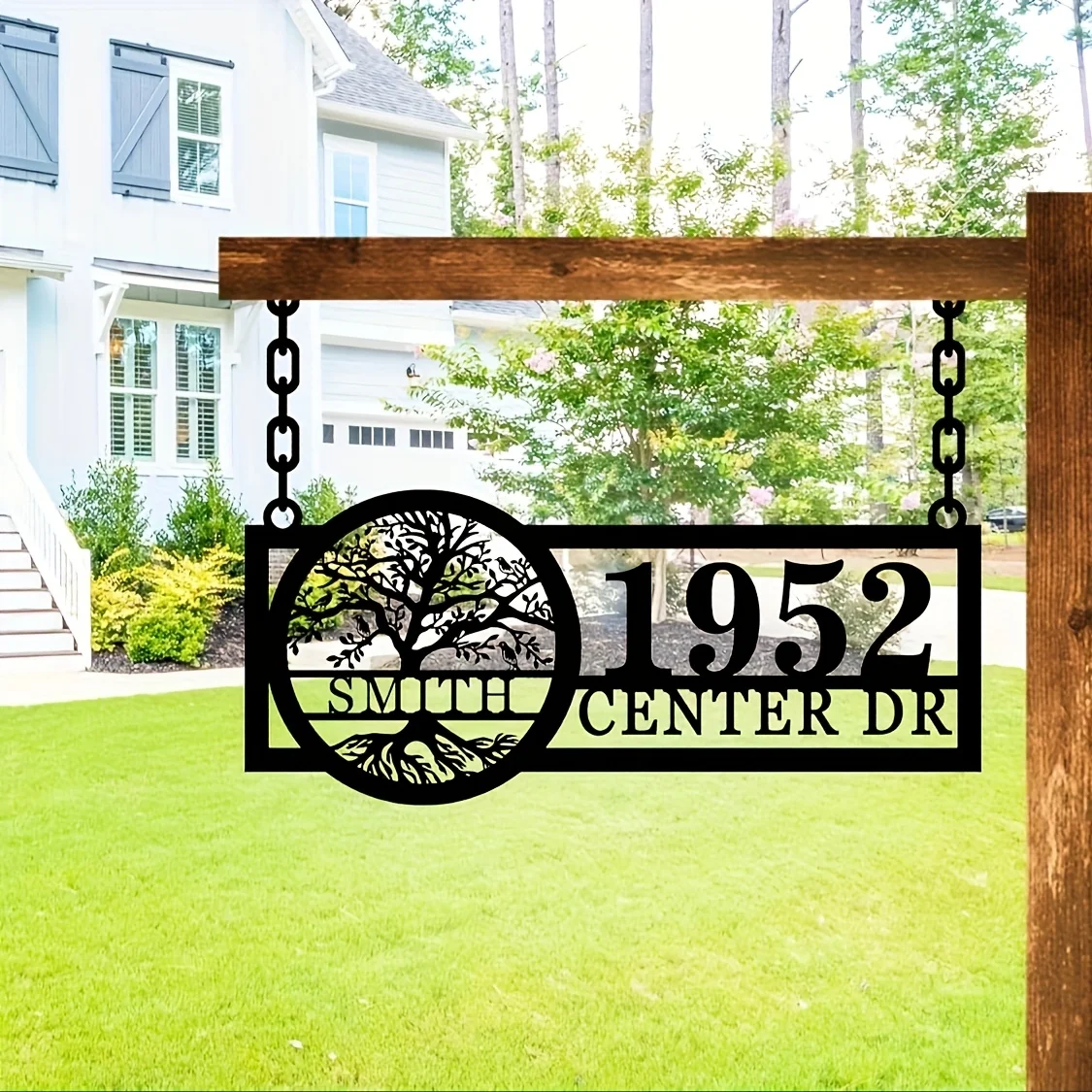 Custom Metal Address Sign with Number&Tree Silhouette Design, for Mailbox Post&Curb Appeal/Front Door, Gift for Garden Art Lover
