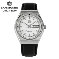 San Martin-Reloj de vestir para hombre, cronógrafo mecánico automático de 37mm, con esfera de rejilla de zafiro, fecha y ventana de día, ST2100