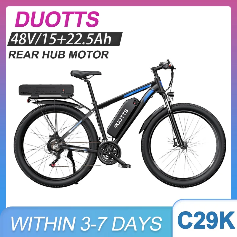 Duotts C29-K Elektrisches Mountainbike 37,5Ah Doppel-Lithium-Akku Bürstenloser Motor E-Bike 29 Zoll Hydraulische Bremse 21-Gang-Schaltung Elektrofahrrad