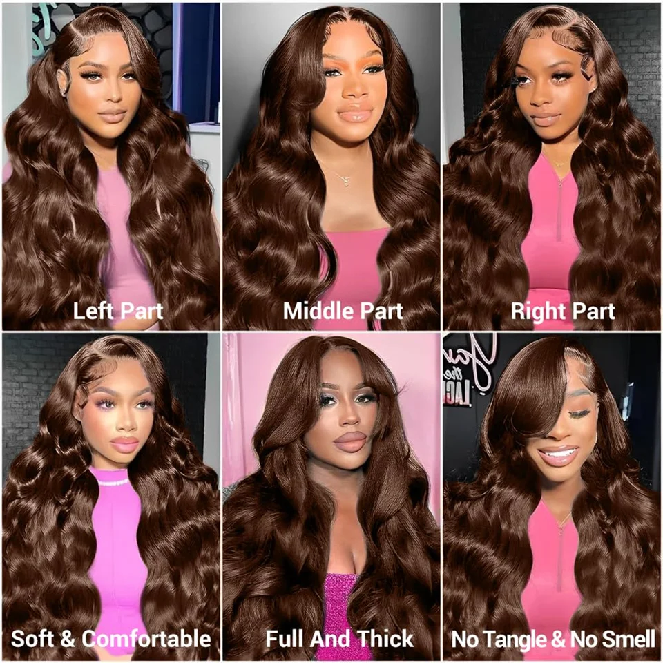13x6 براون الجسم موجة الدانتيل الجبهة خصلات الشعر المستعار الإنسان قبل قطعها الشوكولاته اللون 30 بوصة 13x4 براون الجسم موجة باروكة من شعر طبيعي Density200