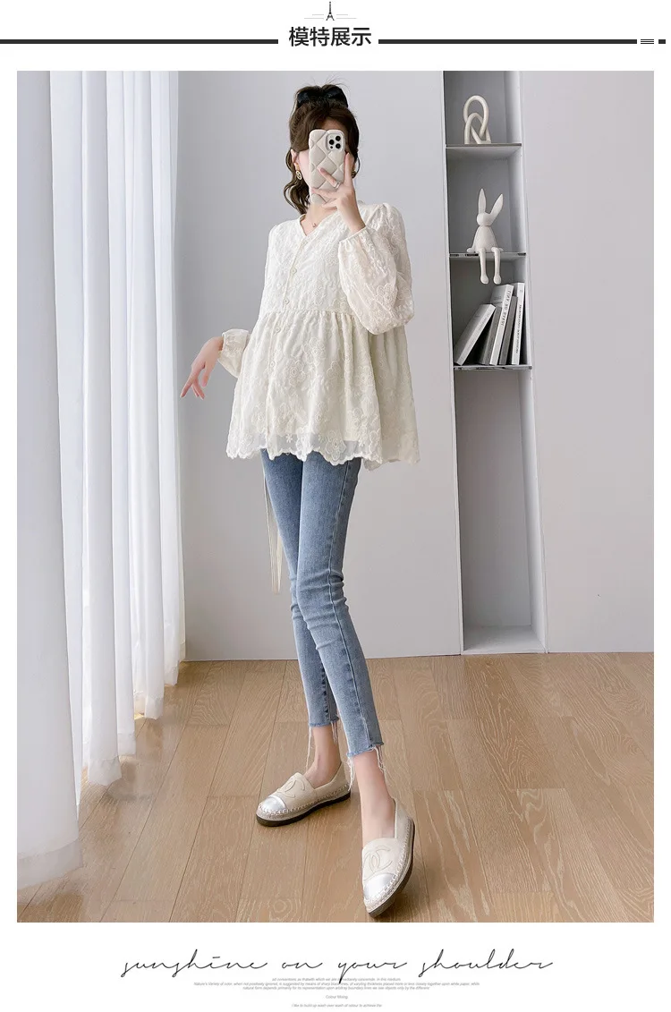 Maternity Clothes Long Sleeve Nursing Blouse Shirt Spring Autumn Casual Pregnant Women V-Neck Blouse Shirt Top Dress Vestido