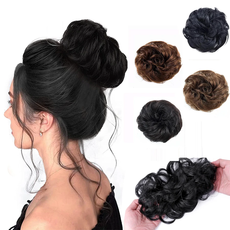 Human Hair Messy Hair Bun Chignon Extensions Scrunchy Updo HairPiece Soft And Comfortable To Wear Bun Hair Scrunchies Curly Wavy