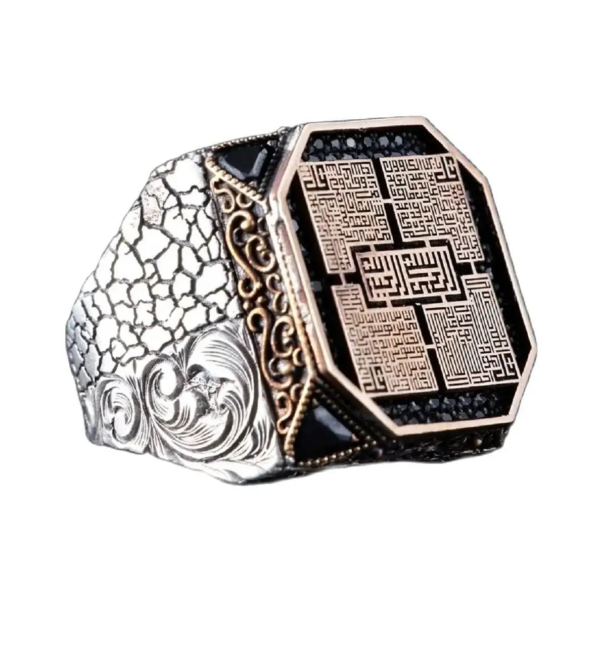 

925 Sterling Silver Protection Dual Magic Islamic Muslim Jewelry Men's Ring Designable Handmade Turkish Ring