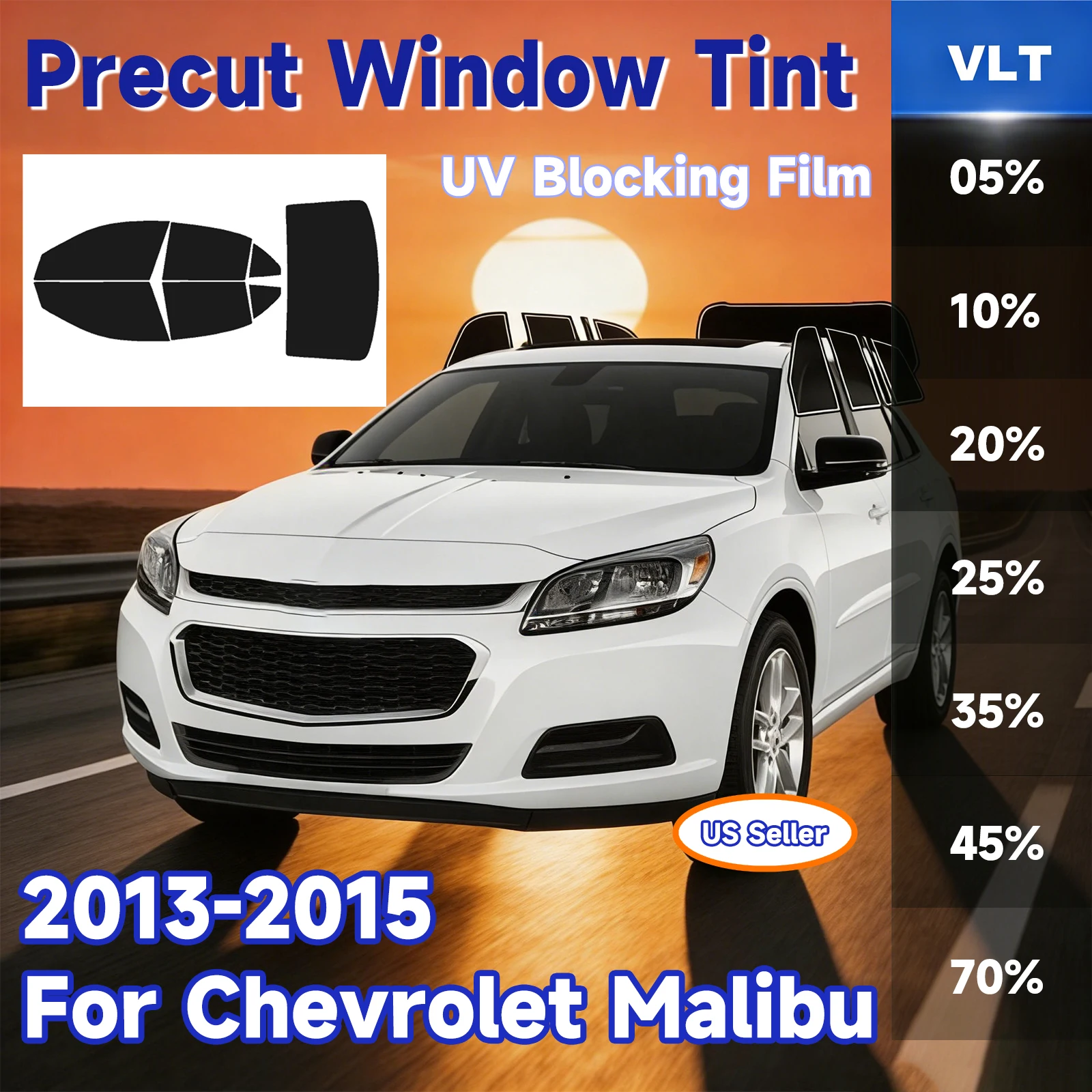 

Предварительно нарезанная тонировочная пленка для Chevrolet Malibu 2013-2015: солнцезащитные шторки на все боковые окна, блокирующие УФ-ИК-излучение, тепло и блики, защитная пленка для заднего стекла