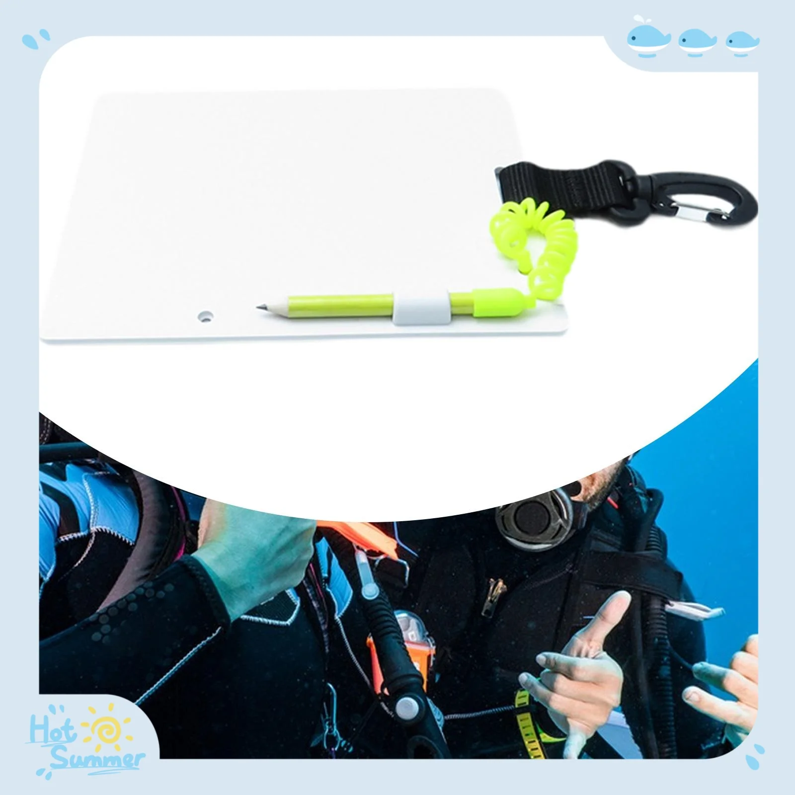 Underwater Writing Slate with Clip and Pencil Diving Note Board Handwriting Plate for Scuba Divers Snorkeling Swimming Training