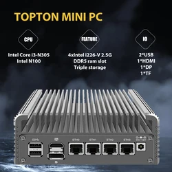 X4c Micro Firewall Appliance 4 Intel i226-v 2,5 Gbe Nic Ports Lüfter loser Mini-Computer Intel N100 i3 N305 Quad Core, AES-NI DDR5-RAM