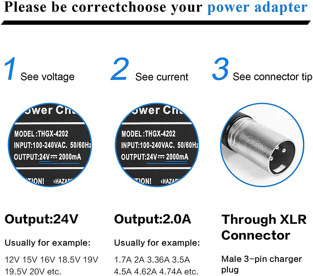 24V 3A 5A XLR  Lead Acid  Charger For Go-Go Elite Traveller Plus Jazzy Chair Wheelchair Wheels Razor Hoverboard