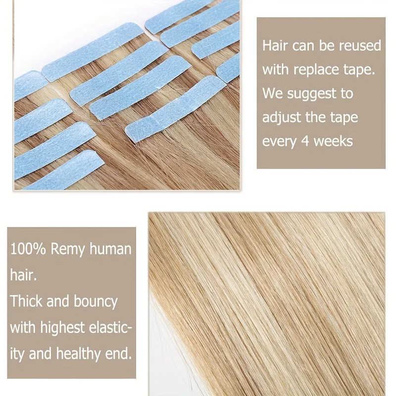 Alimice P18/613 Tape In Hair Extensions Invisible Skin Weft Straight Human Hair Extensions 50g 20pcs