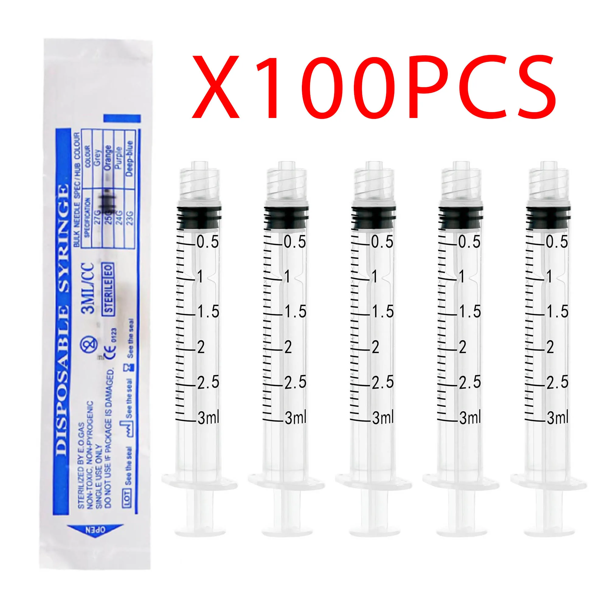 100pcs 3ml/cc Sterile Disposable Luer Lock Plastic Syringe Without Needle, Individually Wrapped For Lab Use