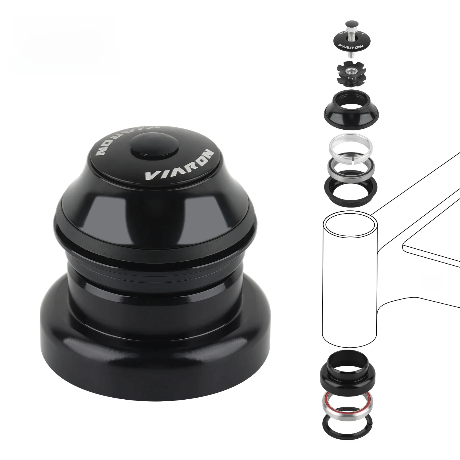 AliExpress NONE Bicycle Frame Headset Bike Fork Tapered Tube Converter Exposed Headset 44x44x39.8mm Bike Frame Head Tube Aluminum Alloy Bearing