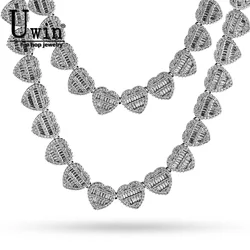 UWIN 12mm Heart Necklace Full Iced Out CZ Inlay Baguette Cubic Zircon Chain Fashion Luxurious Choker HipHop Jewelry For Women