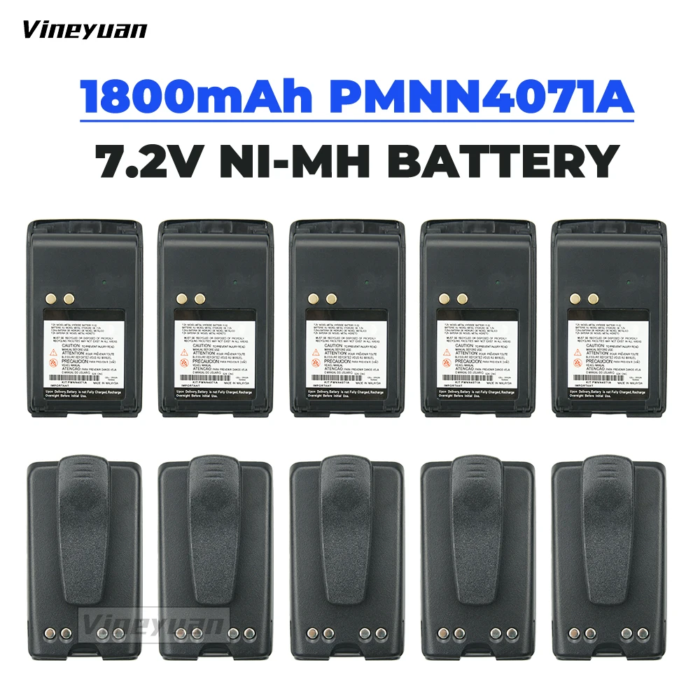 10PCS  PMNN4071 PMNN4071A 1800mAh NI-MH Replacement Battery for Motorola Mag One BPR40 A8 Two-Way Radio Battery with Belt Clip