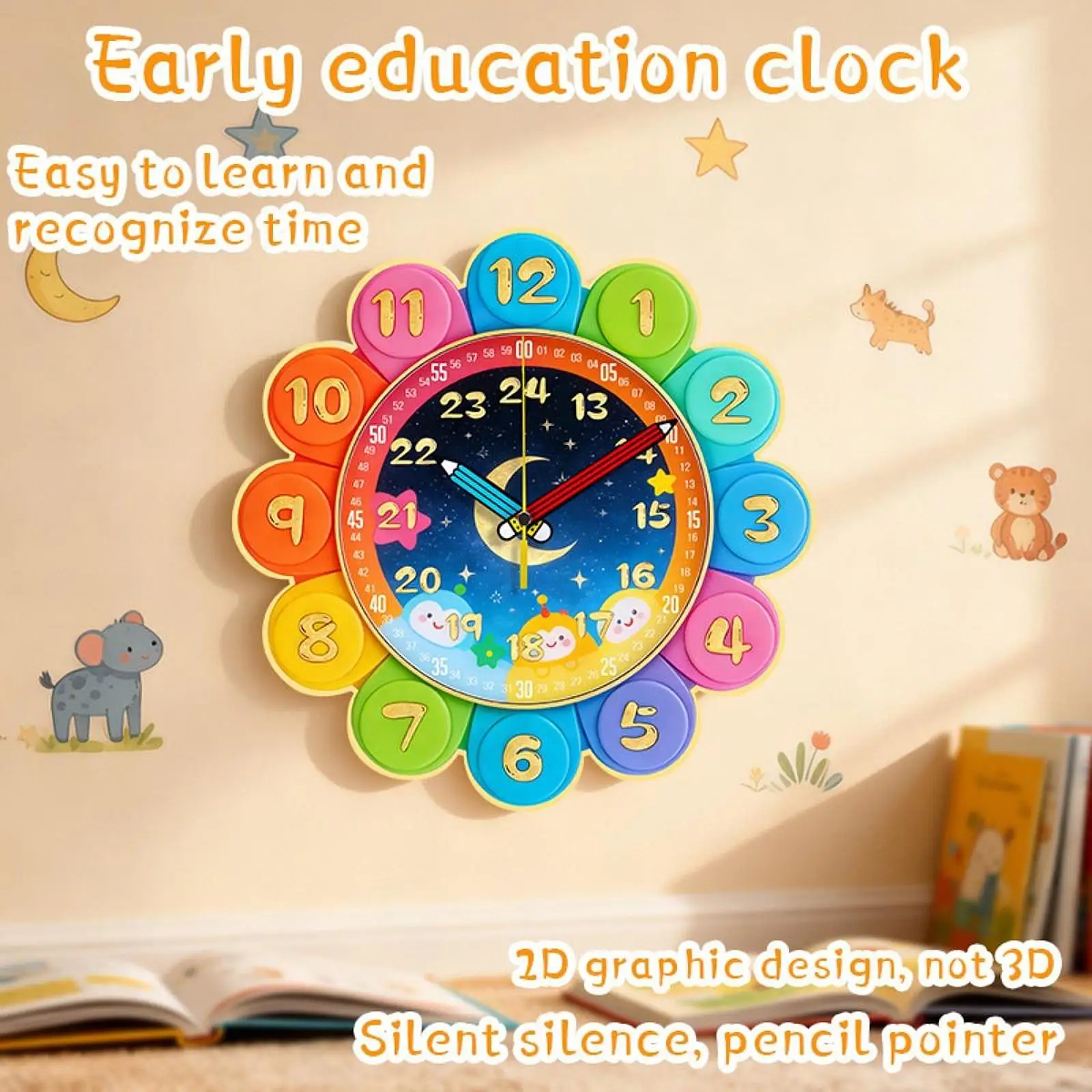 

Learning Clock Dreamy Creative Teaching Clock Educational Fun Gift Early Education for Home Kids Living Room Bedroom Home