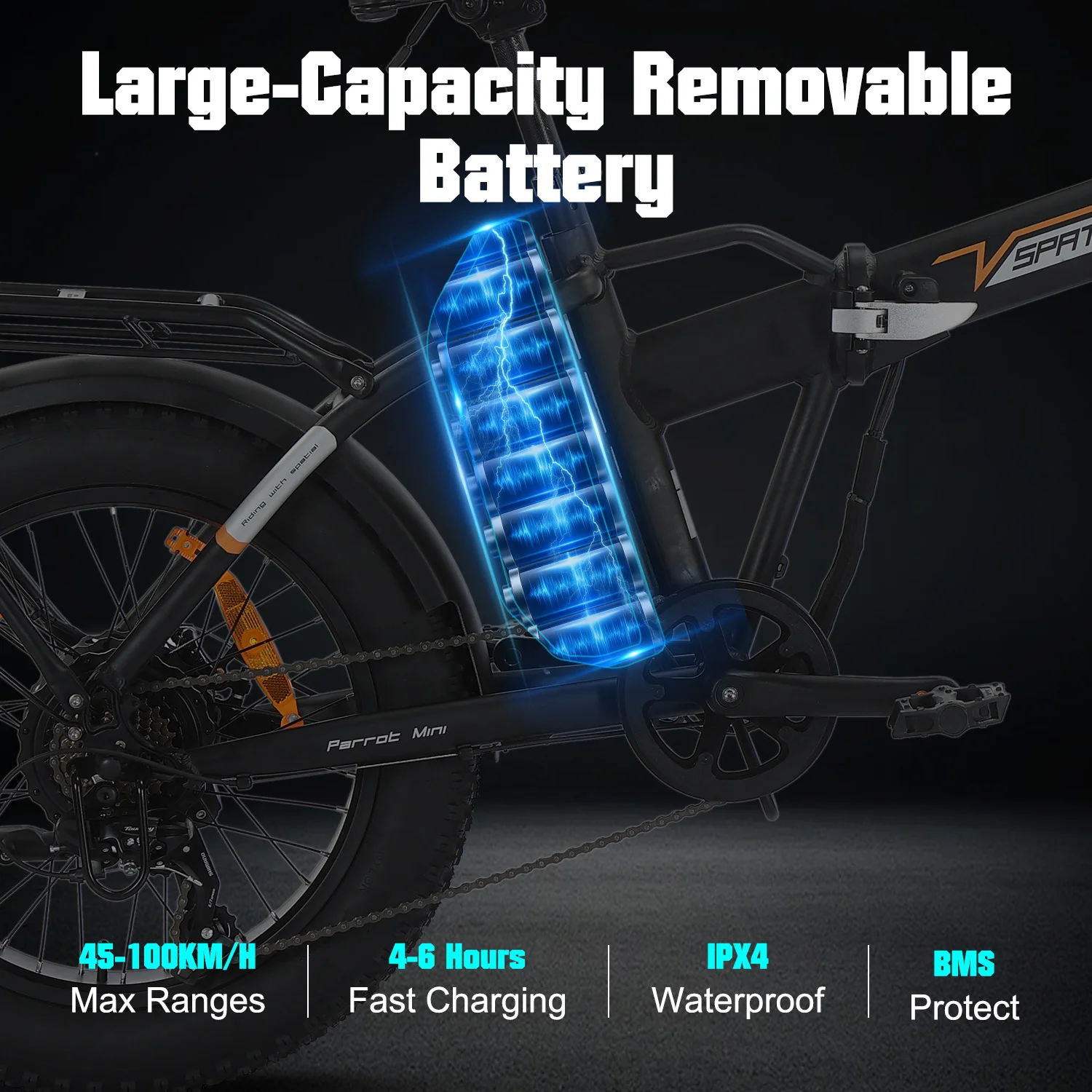 Bicicleta eléctrica plegable para adultos SPATIAL ParrotMini1.0, bicicleta eléctrica de 48 V y 13 Ah, bicicleta de montaña con neumáticos anchos de 20 pulgadas, potente motor con un par de 70 Nm, bicicleta eléctrica para desplazamientos urbanos.