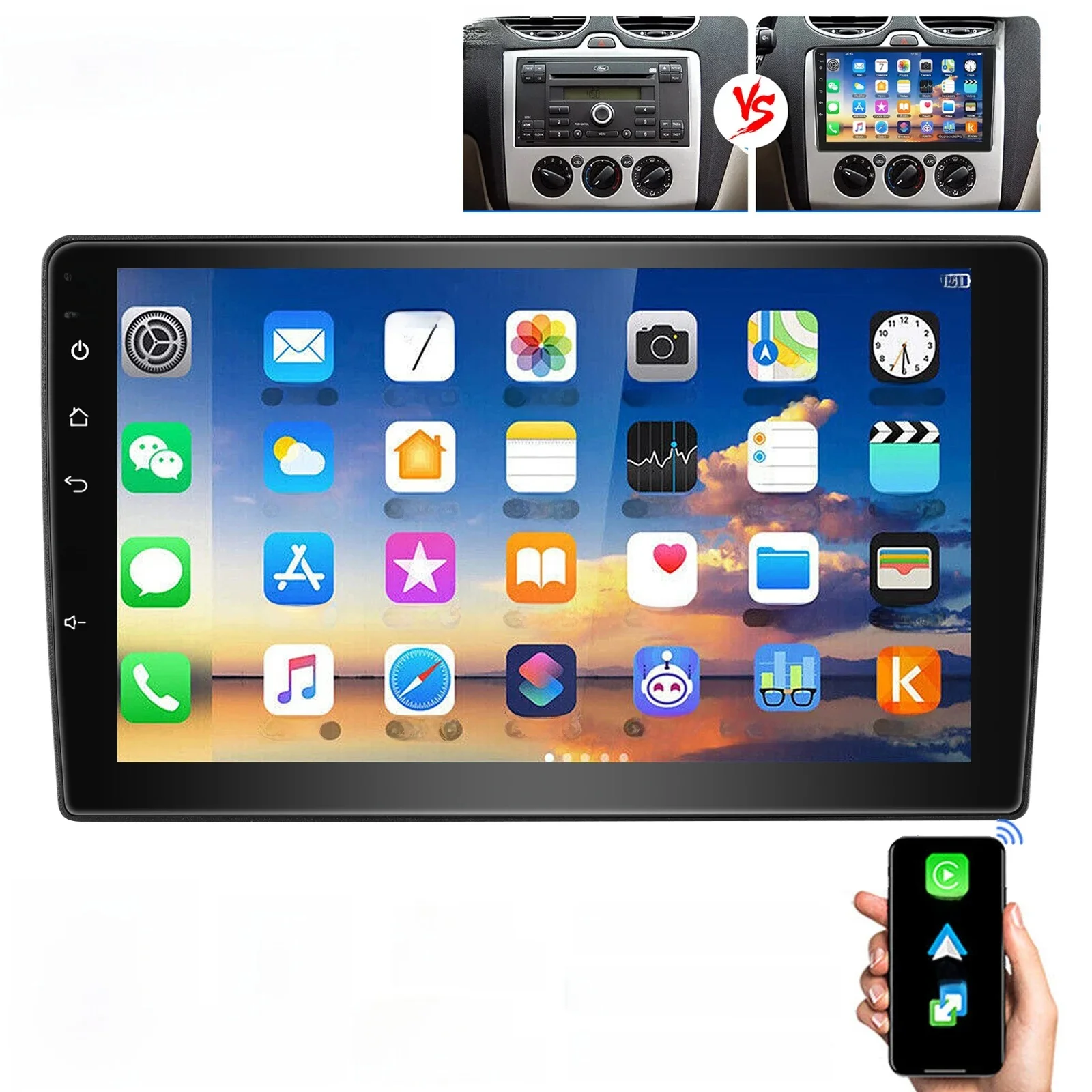 ESSGOO 9" Android 14 voor Ford Transit Connect MK7 Focus Galaxy Fiesta C S Max Kuga Auto Stereo Wireless CarPlay Android Auto GPS Navi Wifi RDS USB EQ SWC Bluetooth Touchscreen 2 DIN - afbeelding 2