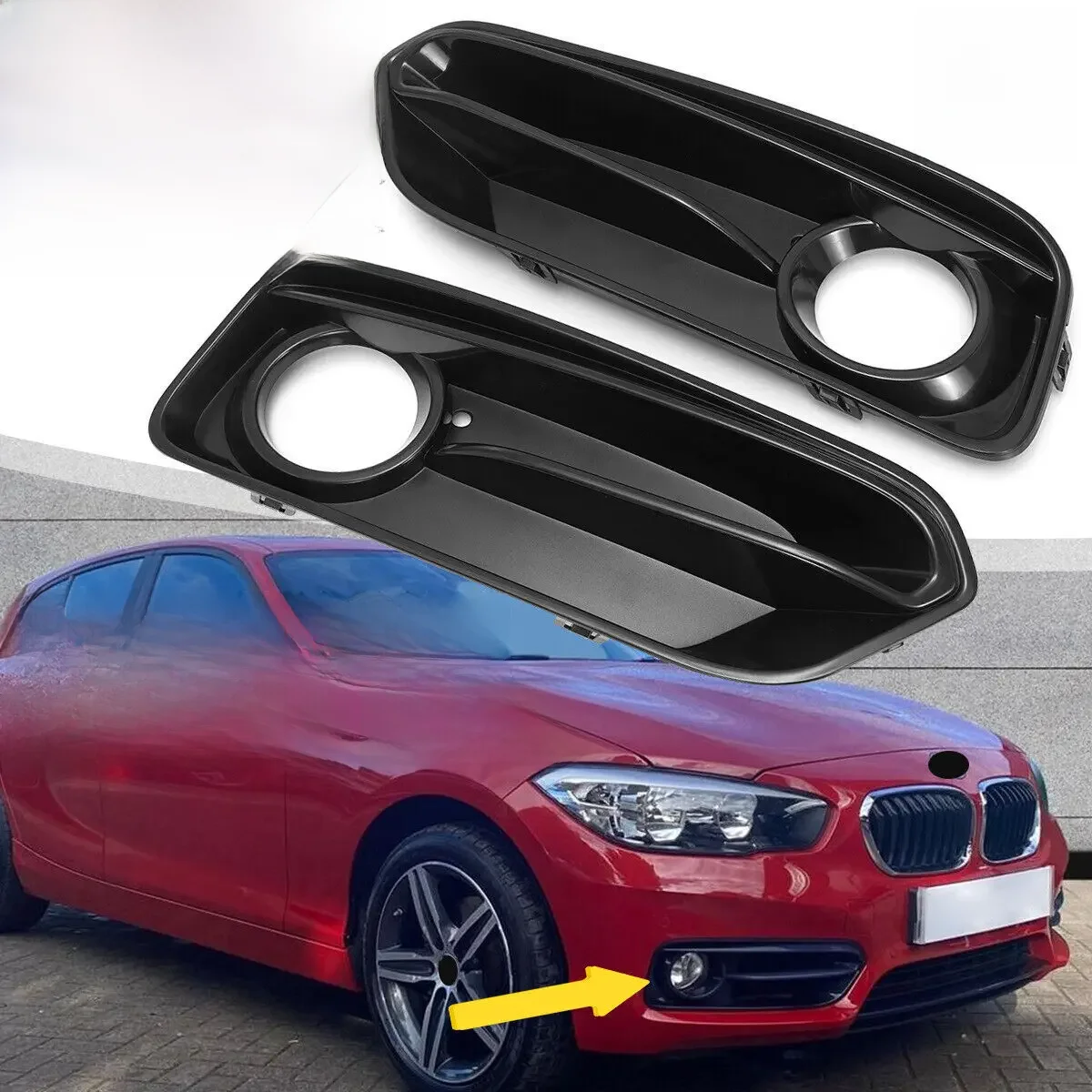 Frontstoßstange Nebelscheinwerfer Racing Gitter für BMW 1er F20 F21 LCI Sport 2015–2018, glänzend schwarz, 1 Paar Nebelscheinwerfer-Grillabdeckung
