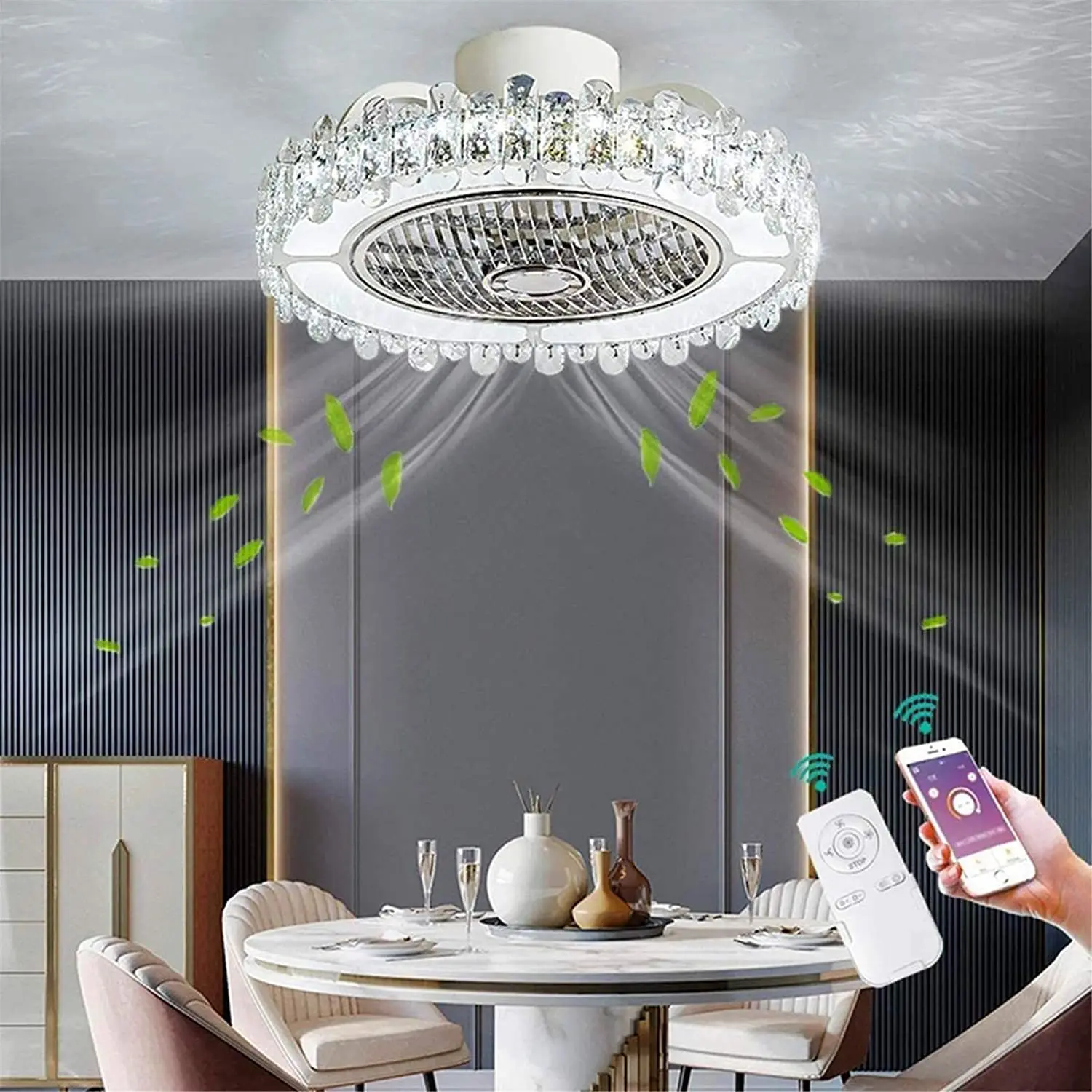 50cm Crystal LED ceiling fan remote control ventilation lamp quiet car bedroom decoration modern ceiling fan Chandelier