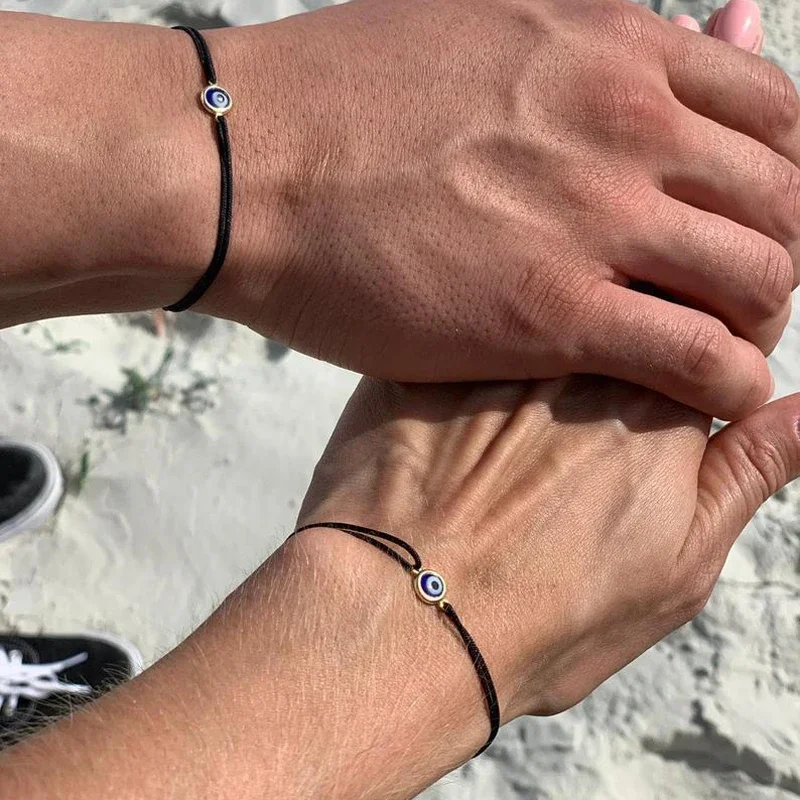 1szt Bransoletka Evil Eye, bransoletka z czarnej liny, bransoletka z niebieskim okiem, grecka biżuteria Urodzinowy prezent świąteczny dla niej lub go — zdjęcie 2