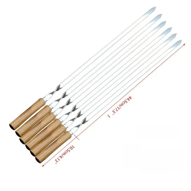 Fourchette à rôtir tranchante en acier inoxydable pour gril de barbecue, outils à long manche, accessoires pour shish kebab, 6 pièces