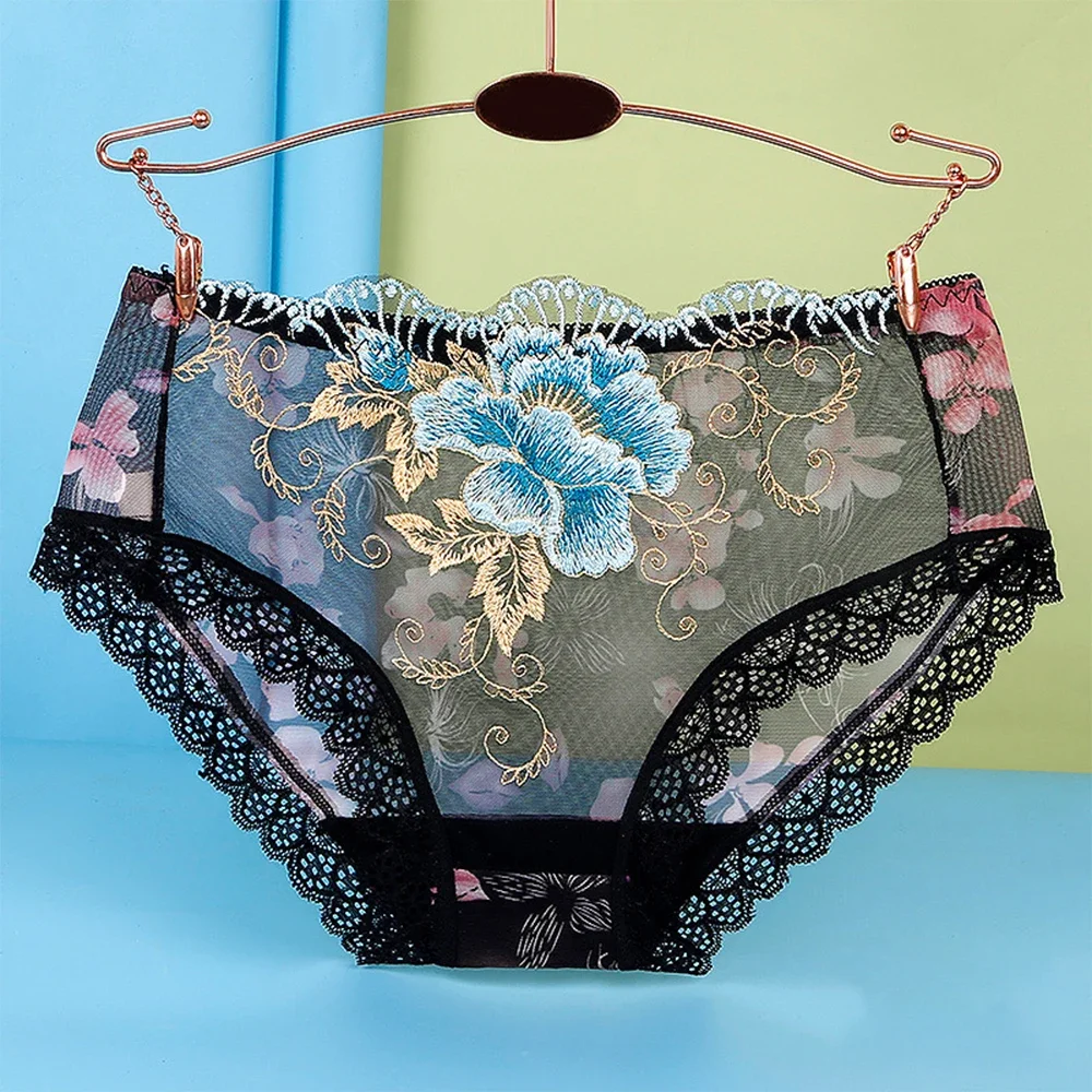 Plus Größe Höschen Frauen Sexy Spitze Nahtlose Unterwäsche Blumen Stickerei Haut-Freundliche
