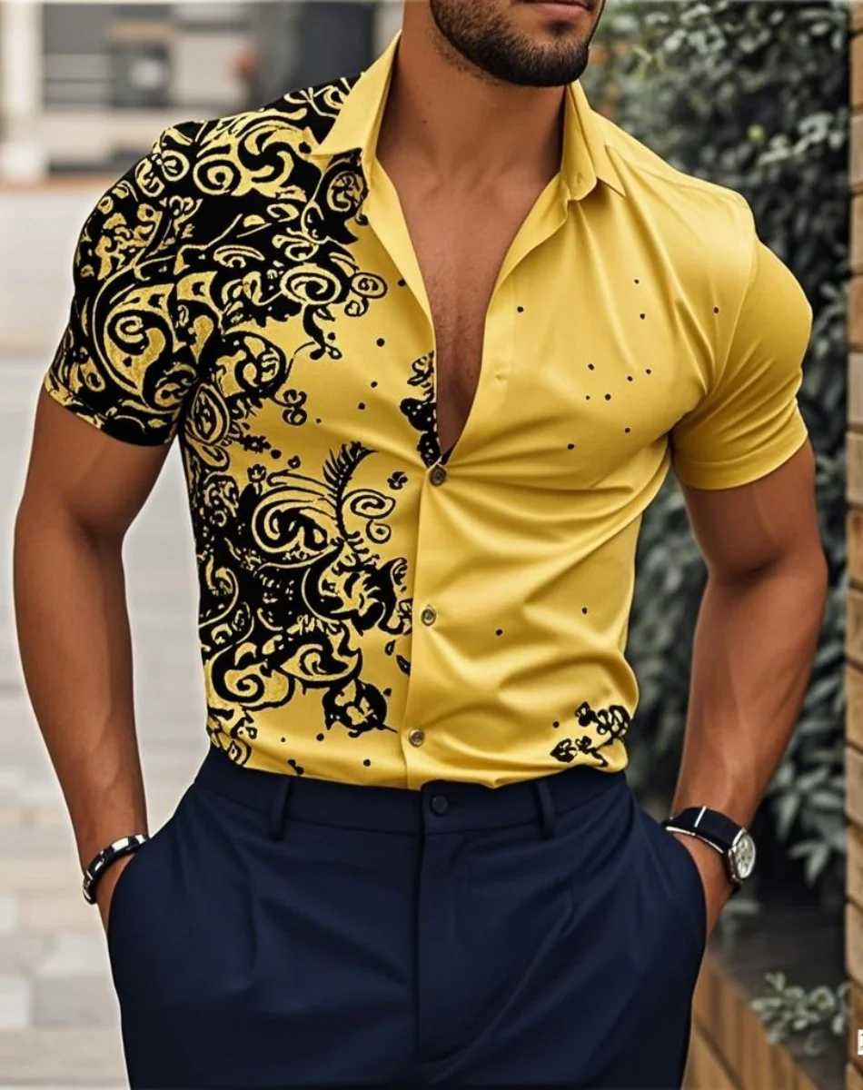 الرجال الوردي موضة قميص هاواي حفلة جديدة الرجال طويلة الأكمام زر طوق قميص التخسيس موضة أنيقة تي شيرت رجالي 6XL