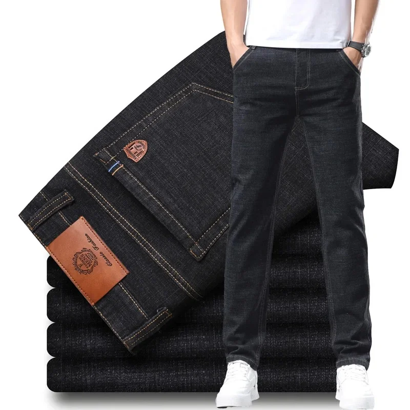 Męskie, wysokiej klasy, biznesowe, slim fit, proste, elastyczne dżinsy, klasyczne, modne, bawełniane, miękkie, wygodne spodnie dżinsowe — zdjęcie 2