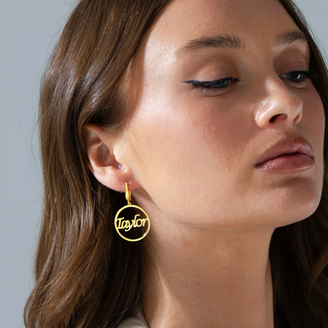 Brincos com Nome Personalizado para Mulheres, Aço Inoxidável, Nameplate Letter Hoop Earrings, Birthday Jewelry Gift