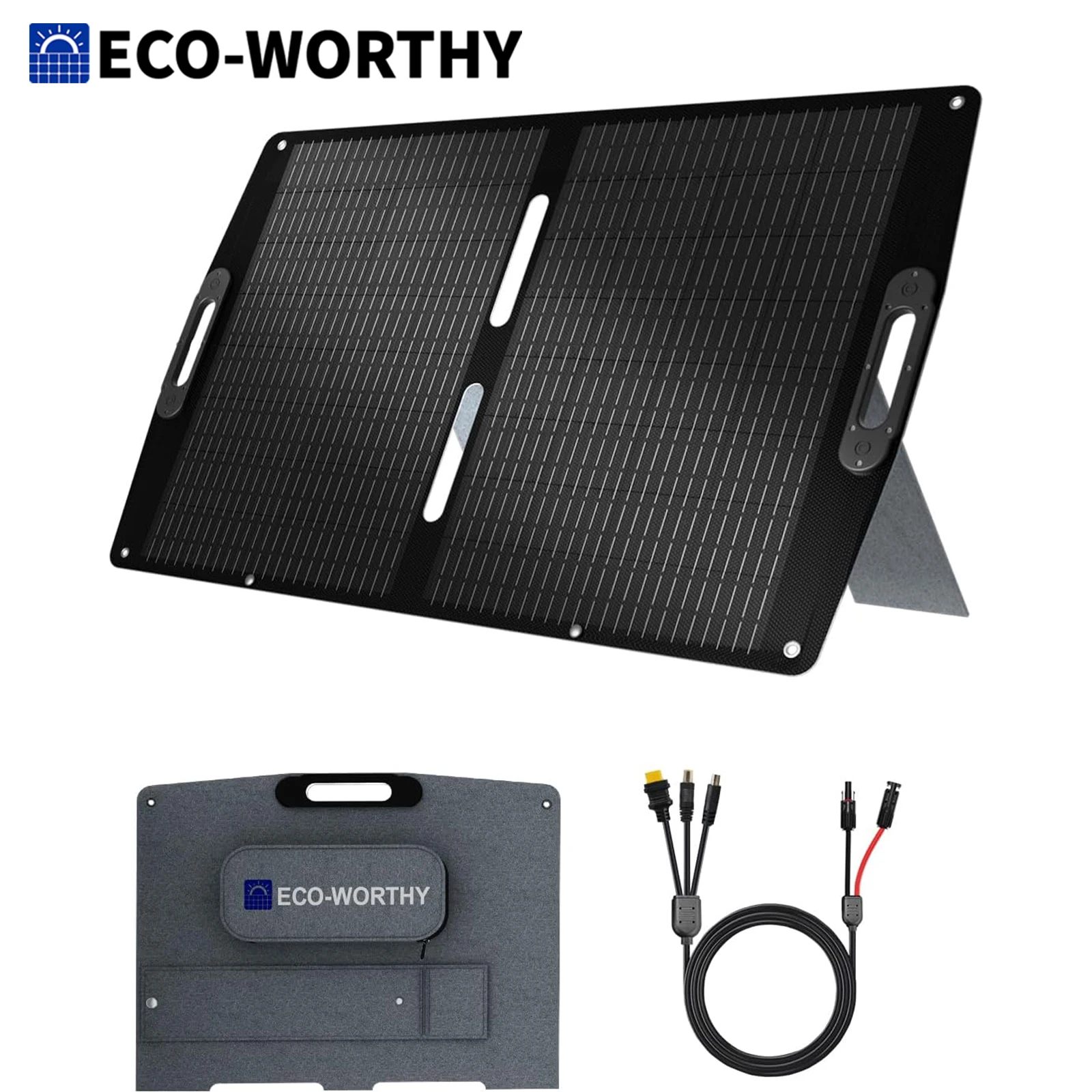 ECO-WORTHY 100W 12V Foldable Solar Panel Folding Monocrystalline with Adjustable Brackets for 12V Battery Charging Campervan
