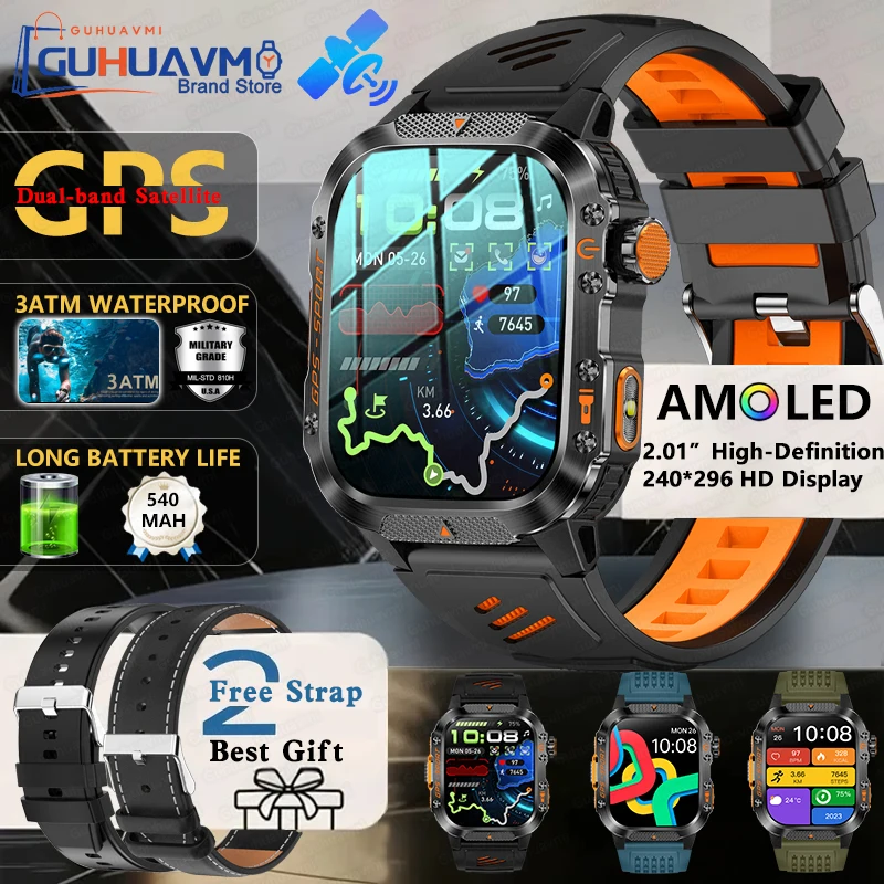 

2025 New For HUIAWE GPS Smart Watch Men 3ATM IP69K Waterproof Smart Watches Compass Altimeter Barometric 2.01'' AMOLED Bracelet