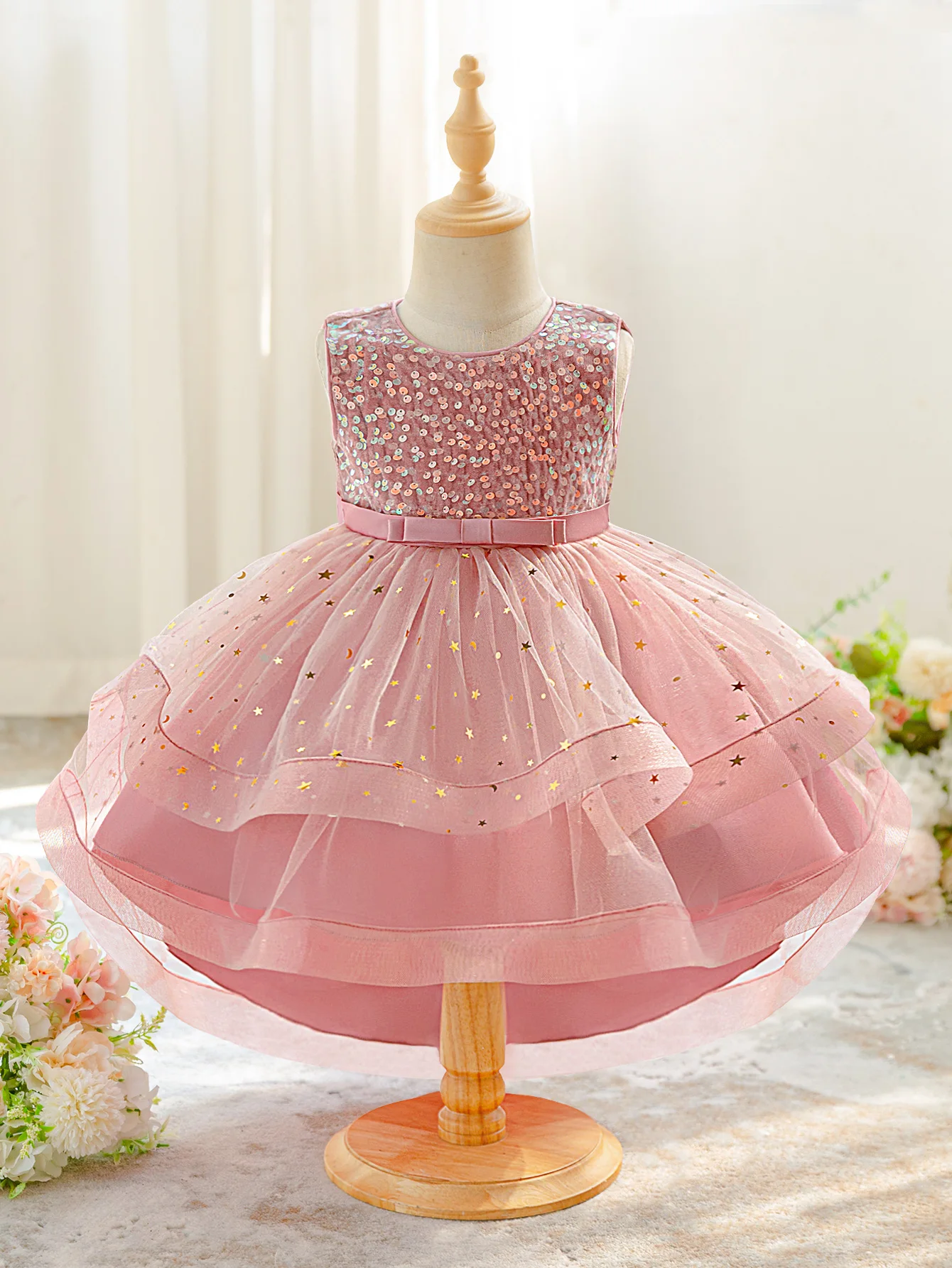

Sequined Trailing Baby Girls Princess Dress Puffy Tulle Toddler 1st Birthday Party Dresses For Girl Wedding Prom Evening Costume
