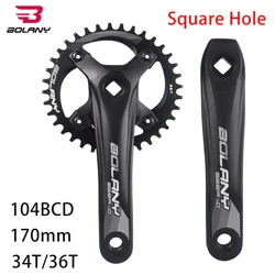 BOLANY 104BCD 7-12S Bicycle Crankset Mountain Bike Square Hole Crank Aluminum Alloy Crank 170mm Black 34T 36T Bike Chainwheel