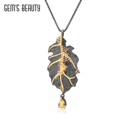 GEM'S BEAUTY Citrine Leaves Necklace Original Design 925 Sterling Silver Oil Painting Leaf Pendant Fine Jewelry Gift for Woman